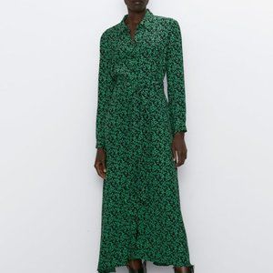 Zara Green Maxi Dress, Buttoned down with Belt